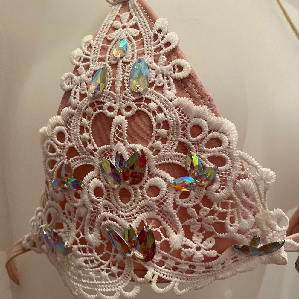 Custom lace & crystal 2 piece bikini set - Picture 2 of 4